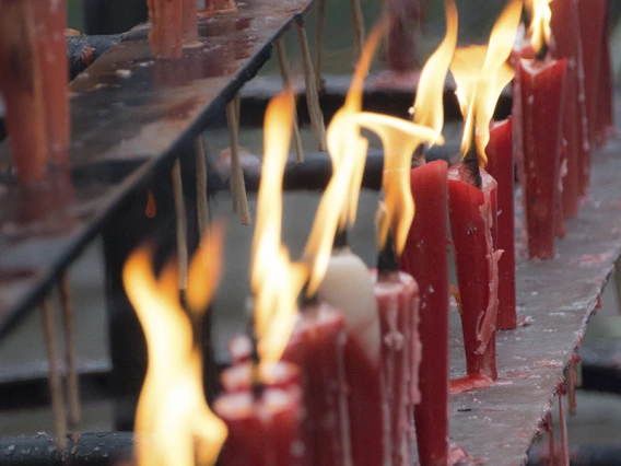 closeup of lit candles